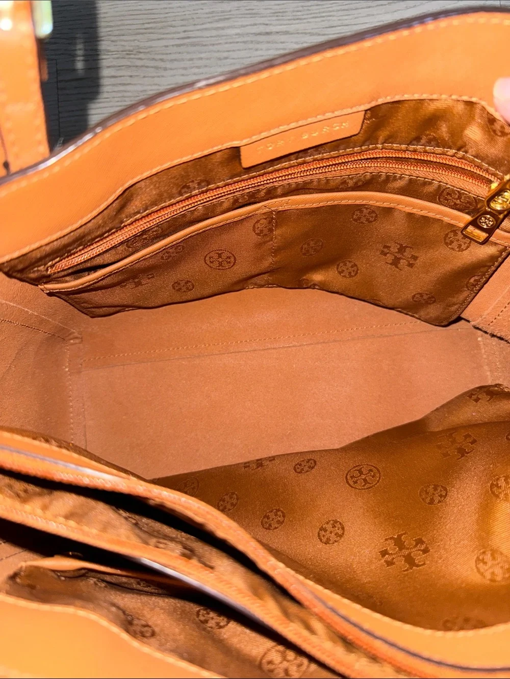 Tory Burch Cognac Leather Tote with Gold Logo